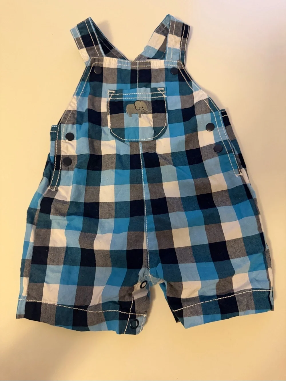 Carter's Blue Plaid Shortalls with Embroidered Elephant